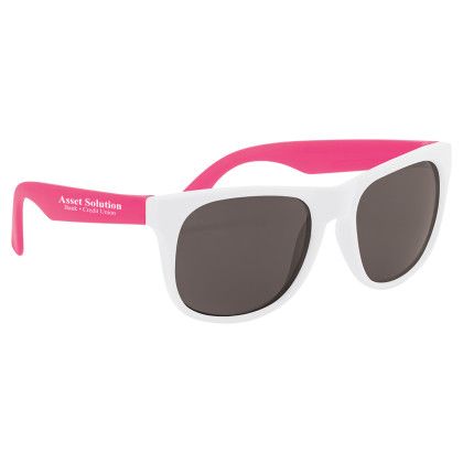 Rubberized Promotional Sunglasses with Business Logo - White/Pink Rubberized Promotional Sunglasses with Business Logo - White/Pink