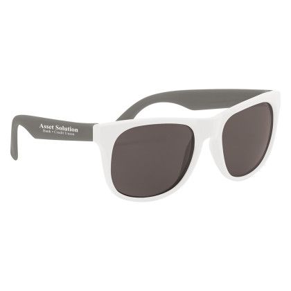 Rubberized Promotional Sunglasses with Business Logo White with Gray Rubberized Promotional Sunglasses with Business Logo White with Gray