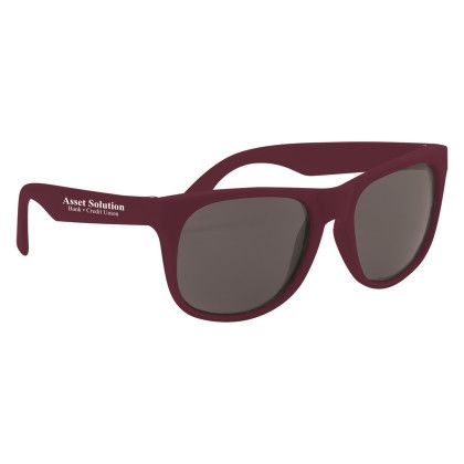 Rubberized Promotional Sunglasses with Business Logo Solid Maroon Rubberized Promotional Sunglasses with Business Logo Solid Maroon