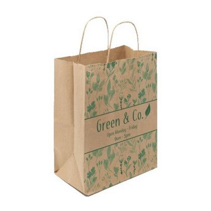 Custom 8.5" x 10.25" x 5" One Color Natural Handled Shopper Paper Bags