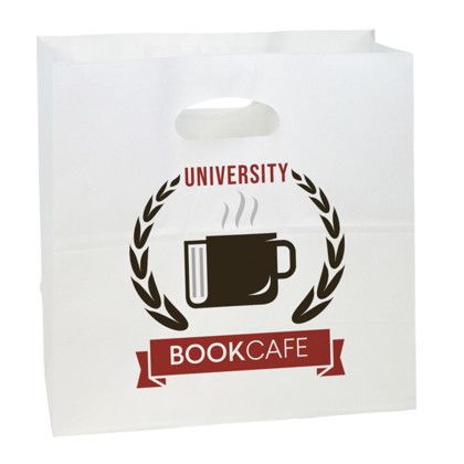 Custom 11 x 11 x 6 Full Color White Kraft Paper Take Out Bag Custom 11 x 11 x 6 Full Color White Kraft Paper Take Out Bag