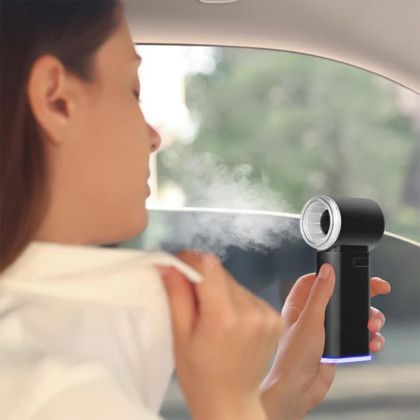 Custom BreezeMist Rechargeable Handheld Fan - Black Lifestyle View Custom BreezeMist Rechargeable Handheld Fan - Black Lifestyle View