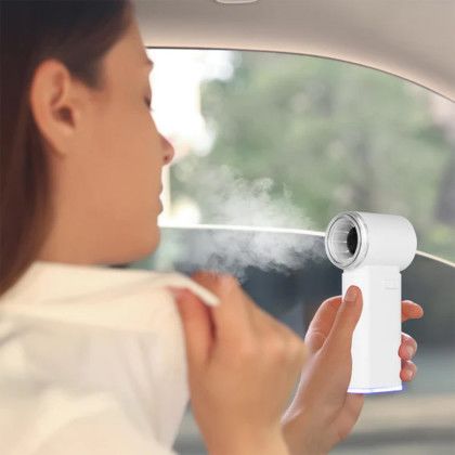 Custom BreezeMist Rechargeable Handheld Fan - White Lifestyle View Custom BreezeMist Rechargeable Handheld Fan - White Lifestyle View