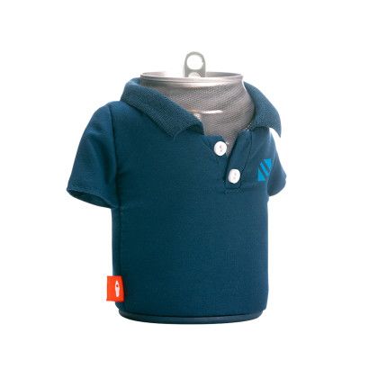 stom The Polo Can Cooler, By Puffin Drinkware - Navy Blue Side View stom The Polo Can Cooler, By Puffin Drinkware - Navy Blue Side View