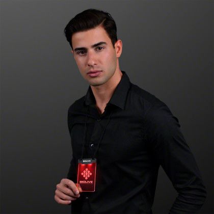 Custom Red Space Glow Light Badge Necklace - Lifestyle View Custom Red Space Glow Light Badge Necklace - Lifestyle View