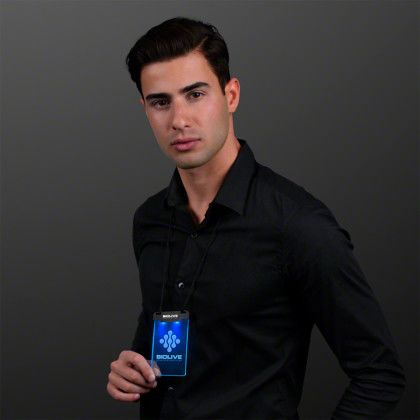 Custom Blue Space Glow Light Badge Necklace - Lifestyle View 