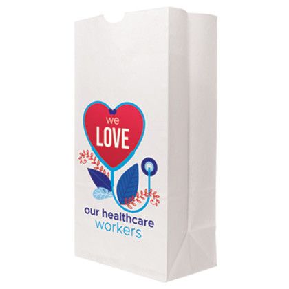 Custom Full Color 1-Sided SOS White Paper Bags - 7.125" x 13.9375" x 4.375" Custom Full Color 1-Sided SOS White Paper Bags - 7.125" x 13.9375" x 4.375"