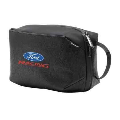 Custom Brookstone Compact Toiletry Kit Vegan Leather Travel Bag - Black Side View Custom Brookstone Compact Toiletry Kit Vegan Leather Travel Bag - Black Side View