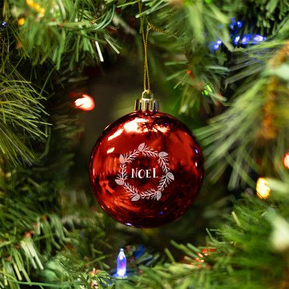 Custom Chrome Round Disk Ornament - Metallic Red Lifestyle View 