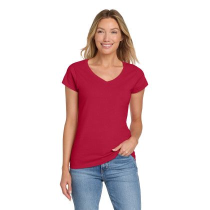 Custom Gildan Softstyle Women's Fit V-Neck T-Shirt - Cherry Red 