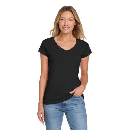 Custom Gildan Softstyle Women's Fit V-Neck T-Shirt - Black 