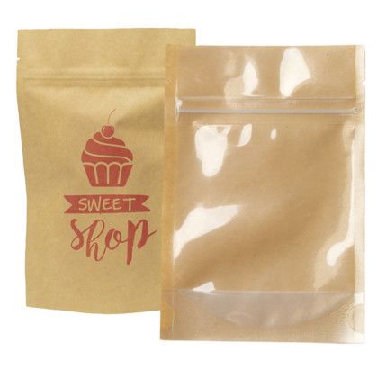 Custom One Color Stand Up Kraft Pouch with Clear Back - 5" x 8" x 2.5"