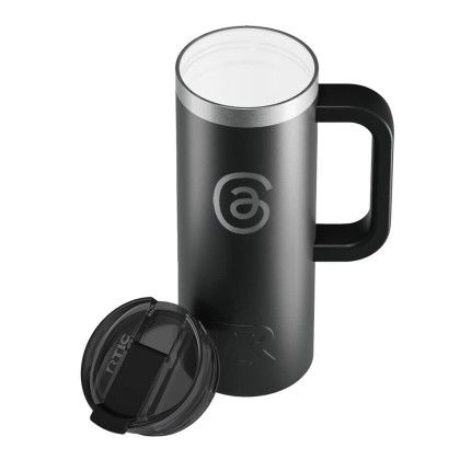 Custom RTIC Road Trip 20 oz Travel Mug (Ceramic Lining) - Black Open Cap View 