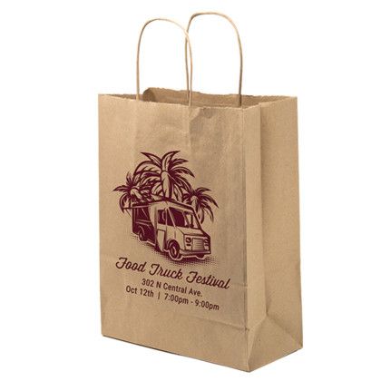 Custom One Color 1-Sided Natural Handle Shopper Paper Bag - 10" x 13" x 5"