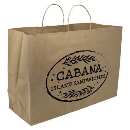 Custom One Color 1-Sided Natural Handle Shopper Paper Bag - 16" x 12" x 6"