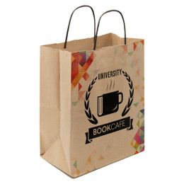Custom Full Color 1-Sided Natural with Black Handle Shopper Paper Bags - 8.5" x 10.25" x 5"