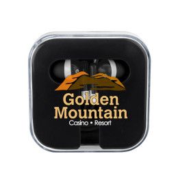 Ear Buds in Square Case | Company Logo Earbuds in Cases - Black/Black