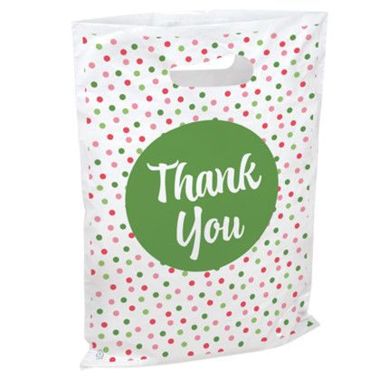 Custom Polka Dots Seasonal Predesigned Plastic Bags - 6" x 13" - Side View 