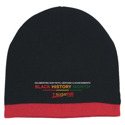 Custom Black History Month Knit Beanie with Stripe - Black/Red