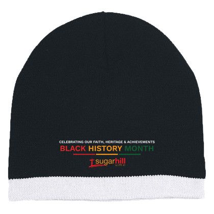 Custom Black History Month Knit Beanie with Stripe - Black/White