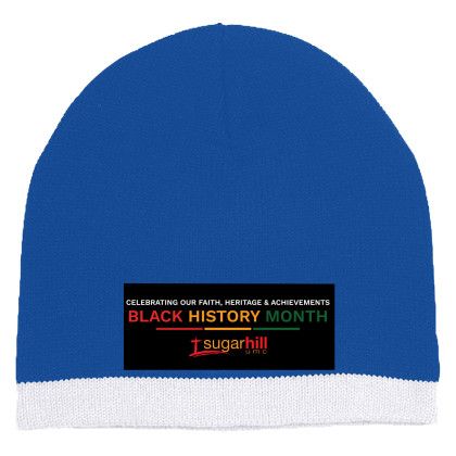 Custom Black History Month Knit Beanie with Stripe - Royal/White