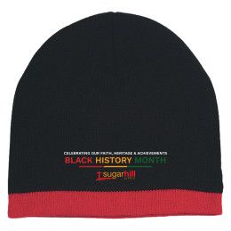Custom Black History Month Knit Beanie with Stripe - Black/Red
