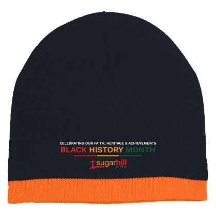 Custom Black History Month Knit Beanie with Stripe - Black/Orange
