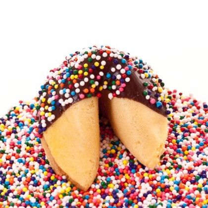 Custom Traditional Fortune Cookies Chocolate Covered with Rainbow Sprinkles
