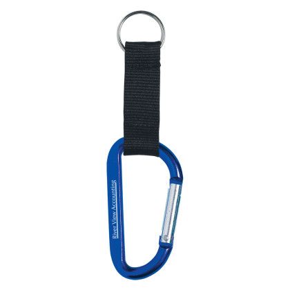 Custom Carabiner With Strap and Split Ring - Blue Custom Carabiner With Strap and Split Ring - Blue