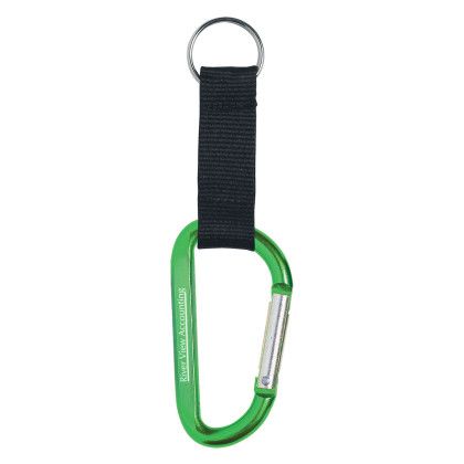 Custom Carabiner With Strap and Split Ring - Green Custom Carabiner With Strap and Split Ring - Green