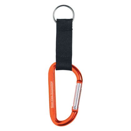 Custom Carabiner With Strap and Split Ring - Orange Custom Carabiner With Strap and Split Ring - Orange