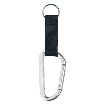 Custom Carabiner With Strap and Split Ring - Silver Custom Carabiner With Strap and Split Ring - Silver