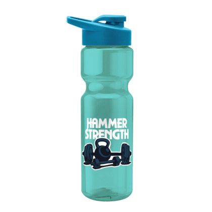 Custom Tandem 28 oz Recycled Transparent Bike Bottle w/Drink-thru Lid - Transparent teal