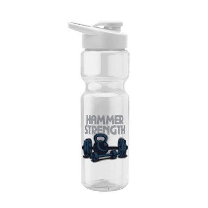 Custom Tandem 28 oz Recycled Transparent Bike Bottle w/Drink-thru Lid - Eco White