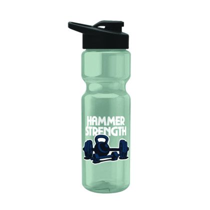 Custom Tandem 28 oz Recycled Transparent Bike Bottle w/Drink-thru Lid - Glacier Blue