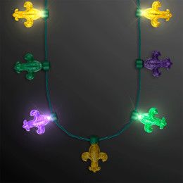 Custom Blank Fleur de Lis Light Bulbs Mardi Gras Necklace - Green with Gold With Purple