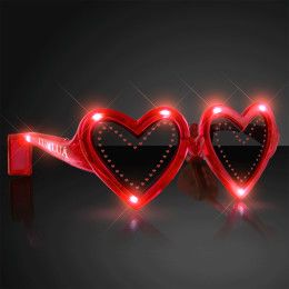Custom Flashing Heart Shaped Red Light Up Sunglasses - Red