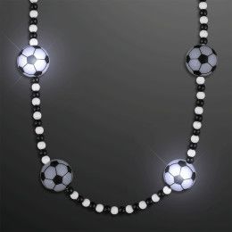 Custom Blank Light Up Soccer Ball Beads Necklace - White with Black