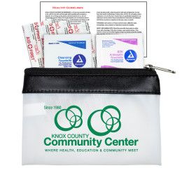 Custom Safety-On-The-Go 7 Piece First Aid Kit in Colorful Zipper Vinyl Pouch - Black With Frost 