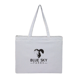 Custom Striped Pacific Recycled Cotton Shopper Tote - Blue 