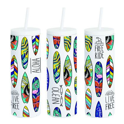 Custom 20 oz Slim Rubberized Tumbler With Spill Reduction Straw - White