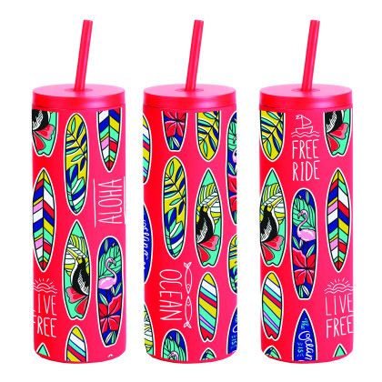 Custom 20 oz Slim Rubberized Tumbler With Spill Reduction Straw - Red
