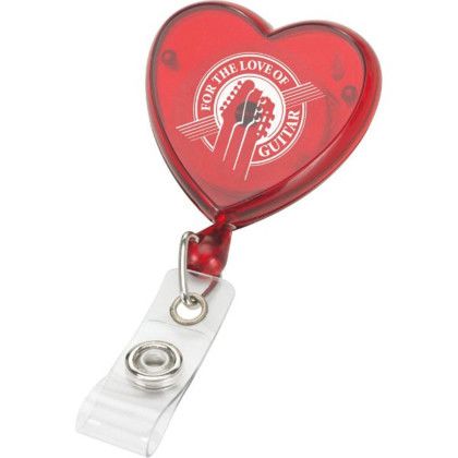 Custom Heart Shaped Retractable Badge Reel Holder - Translucent Red 