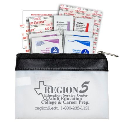 Custom Safety-On-The-Go STING 16 Piece First Aid Kit in Colorful Zipper Vinyl Pouch - Frost/Black 