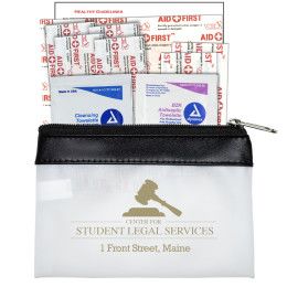 Custom Safety-On-The-Go-3 10 Piece First Aid Kit in Colorful Zipper Vinyl Pouch - Black With Frost White 