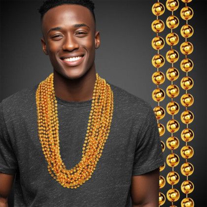 Custom Blank Metallic Gold Mardi Gras Beads - Metallic Gold Lifestyle View 