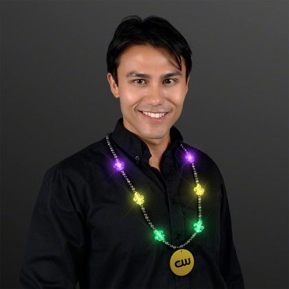 Custom Light Up Fleur de Lis Jewelry With Yellow Medallion - Purple with Green with Yellow Lifestyle View 