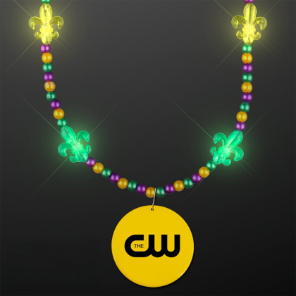 Custom Light Up Fleur de Lis Jewelry With Yellow Medallion - Purple with Green with Yellow Front View 