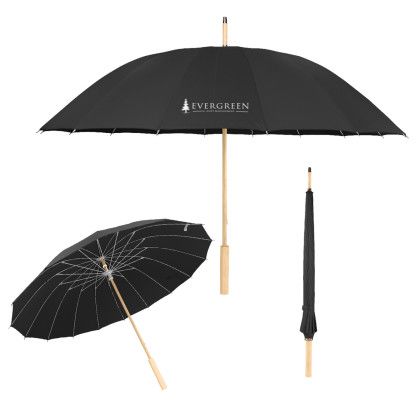 Custom 46" Arc Umbrella With 100% RPET Canopy & Bamboo Handle - Black 