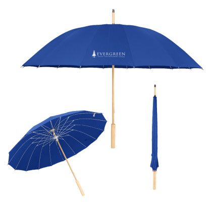 Custom 46" Arc Umbrella With 100% RPET Canopy & Bamboo Handle - Royal Blue 